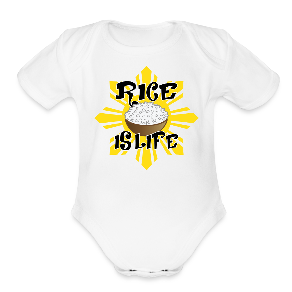 Rice is Life Organic Short Sleeve Baby Bodysuit - white