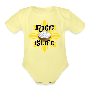 Rice is Life Organic Short Sleeve Baby Bodysuit - washed yellow