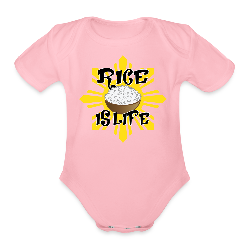 Rice is Life Organic Short Sleeve Baby Bodysuit - light pink