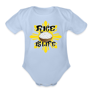 Rice is Life Organic Short Sleeve Baby Bodysuit - sky