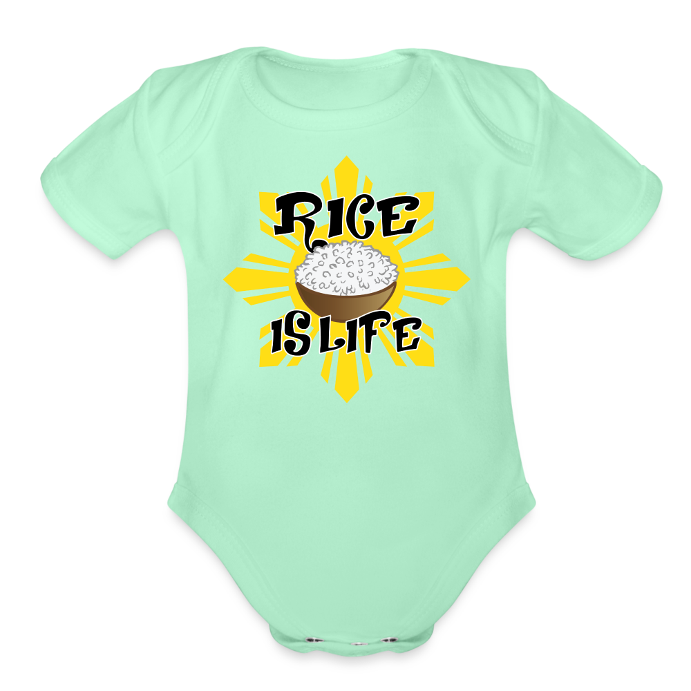 Rice is Life Organic Short Sleeve Baby Bodysuit - light mint