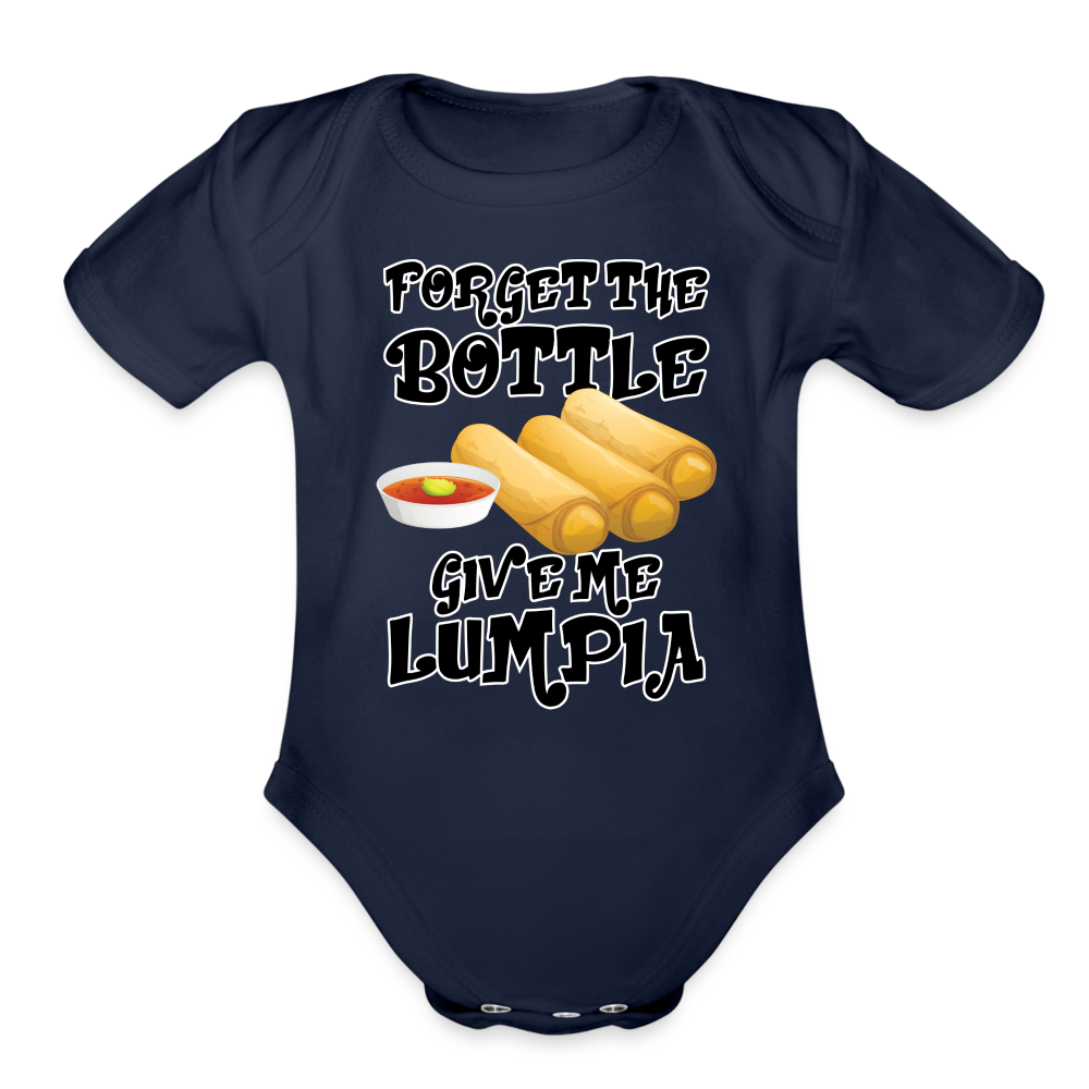 Forget the Bottle Give Me Lumpia Organic Short Sleeve Baby Bodysuit - dark navy