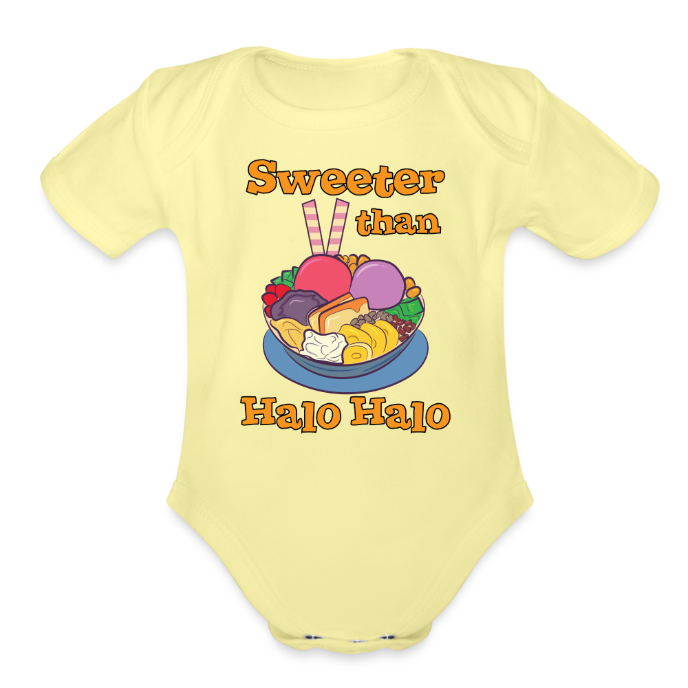 Sweeter Than Halo Halo Organic Short Sleeve Baby Bodysuit - washed yellow