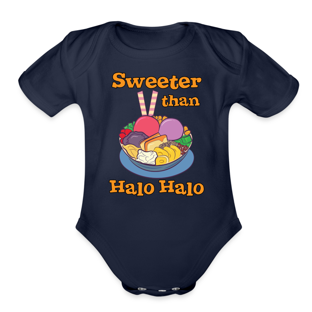 Sweeter Than Halo Halo Organic Short Sleeve Baby Bodysuit - dark navy